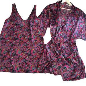 Vintage Womens Lingerie Set Erica Taylor Nightie Chemise & Robe Purple L large